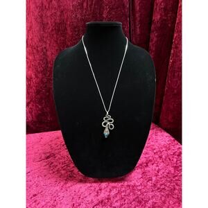 Vintage 925 Sterling Silver Snake Necklace – Turquoise Accent Serpent Pendant